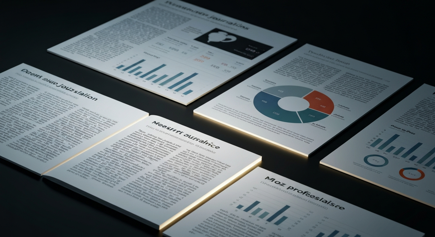 Abstract editorial collage representing Casey Meraz legal marketing industry publications and Moz contributions
