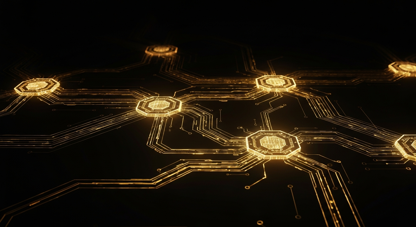 Abstract AI workflow automation with interconnected nodes representing automated legal intake and office processes